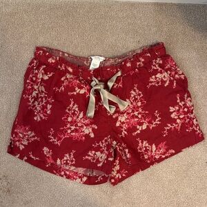 NWOT Eddie Bauer Red Floral Flannel Pajama Shorts with Satin Ribbon Drawstring